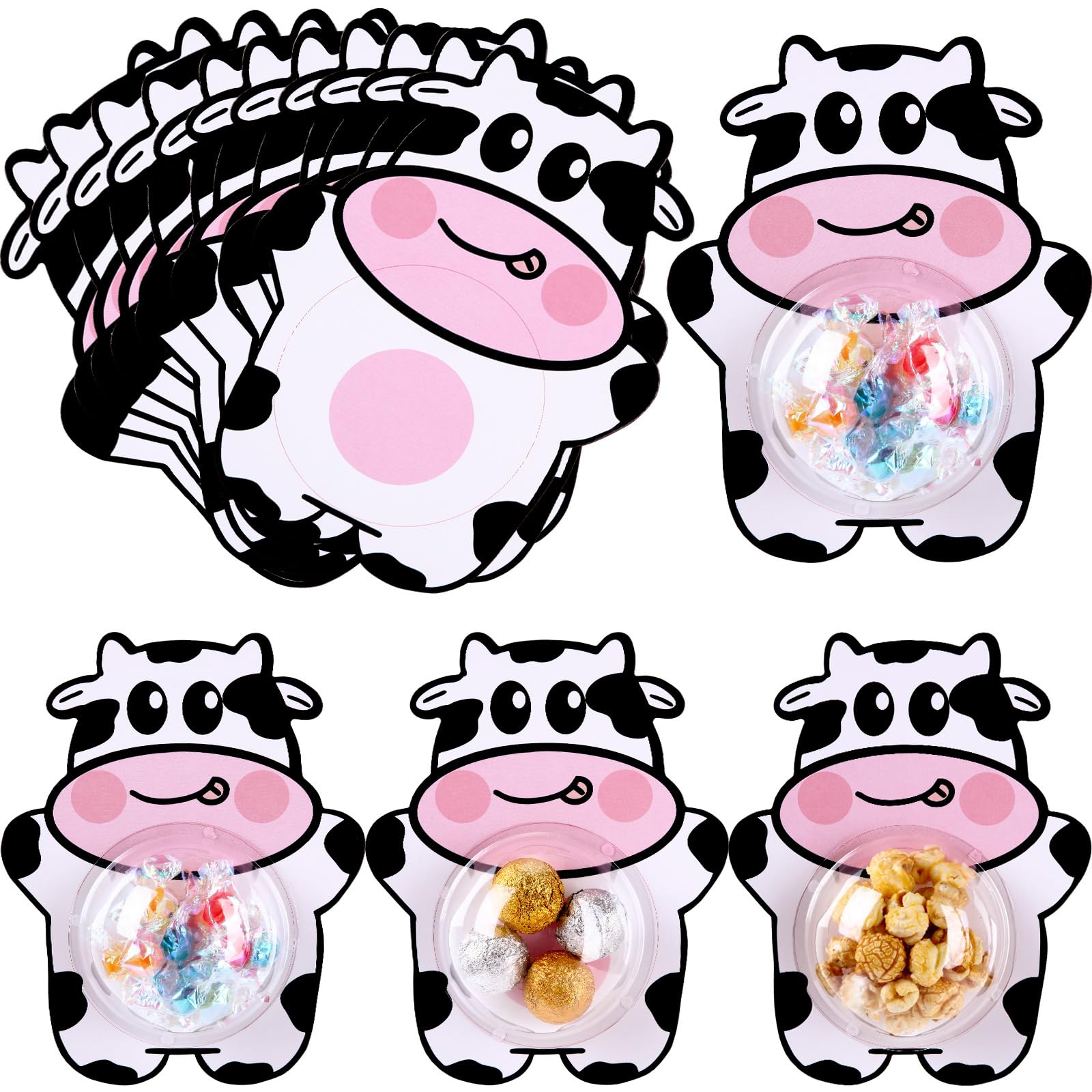 Photo 1 of Motiskyy 24 Pack Cow Candy Card with Plastic Domes,DIY Cow Party Supplies Chocolate Cards for Farm Animal Birthday Party Favors DIY Candy Gift Box
