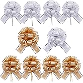 10PCS Pull Bows for Gift Wrapping, Gold & Silver Pull Bows, Vintage Bowknot Decor for Wrapping Flower Wrapping Wedding Birthday Party Gathering Birthday Basket Decoration