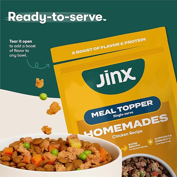 JINX CHICKEN DOG WET FOOD, MEAL OR MIX IN DOG TOPPERS FOR DRY FOOD, MADE WITH REAL CHICKEN, BONE BROTH & BROWN RICE, NO FILLERS, PUPPY, ADULT, SENIOR, 3OZ, 8 PACK