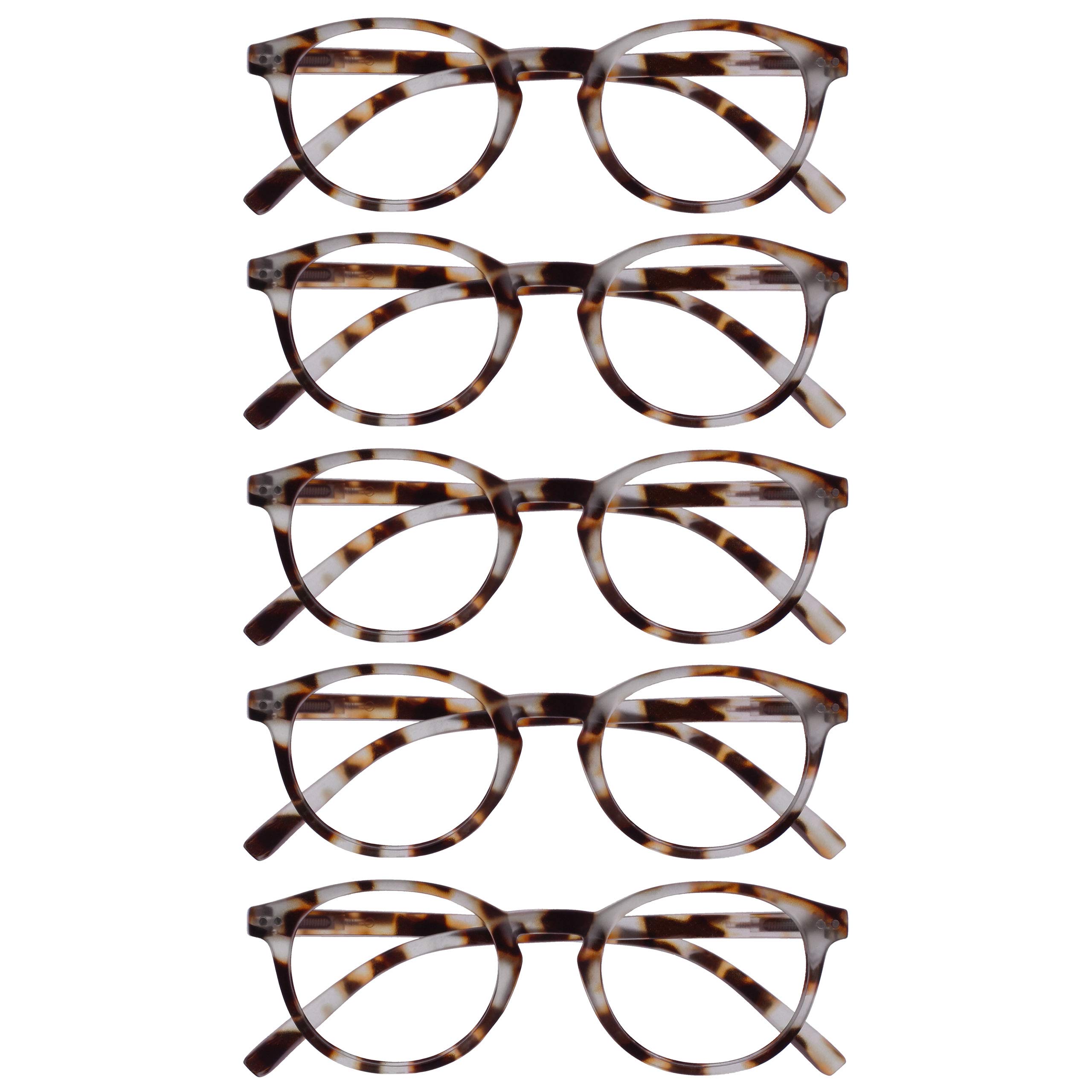 OPULIZE Zen Reading Glasses 5 Pack Cool Round Frame Spring Hinges Scratch Resistant Matt Light Brown Tortoiseshelll Mens Womens RRRRR24-1T +1.50