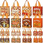 Windyun 96 Pcs Thanksgiving Bags Fall Gift Bags with Handle Bulk Thanksgiving Treat Non Woven Candy Goodie Party Favor Handbags for Gifts Wrapping Fall Party Favors, 7.9 x 7.9 x 3.5 Inches