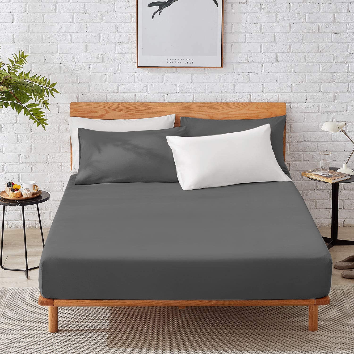 Fitted Sheets 100% Egyptian Cotton 200 Thread Count 40CM/16" Soft Extra Deep Pocket Bottom Sheet Hotel Quality Mattress Topper Bedsheet Single Double King SuperKing Size (Charcoal, Double)