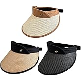 MULIMU 3 Pcs Sun Visor Hat for Women Summer UV Protection UPF 50+ Wide Brim Ponytail Beach Cap Korean Style Golf Cap Sun Visors Black