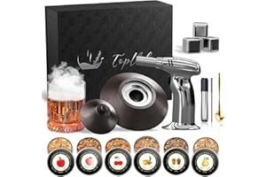TOPVELO Cocktail Smoker Kit with Torch and Whiskey Glass, 6 Flavors Wood Chips and 3 Whisky Stones for Whiskey & Bourbon, Gift for Husband, Birthday Gift (No Butane)