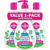 Dapple Baby - Fragrance Free Bottle &amp; Dish Soap - 16.9 fl oz (3 Pack) | Cleans Baby Bottles, Sippy Cups, Pacifiers, Breast Pumps, &amp; More, Gently Removes Milk Film &amp; Odors, Includes 1 Pump