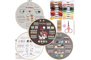 Embroidery Kit for Adult Beginners - 4Pack 33-Stitch Samplers with Bamboo Frames, Pre-Stamped Patterns & Full Supplies, DIY C