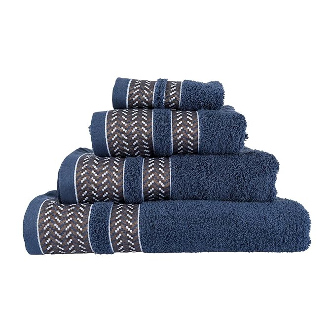 Homescapes 500 GSM Navy Blue Hand Towel with Chevron Pattern Panel