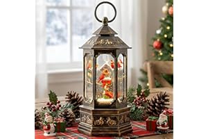 XINDIAN Musical Snow Globe Lantern Lighted Cardinal & Birdhouse Christmas Snow Water Lantern Swirling Glittering Home Decoration and Gift, Battery Operated or USB Powered