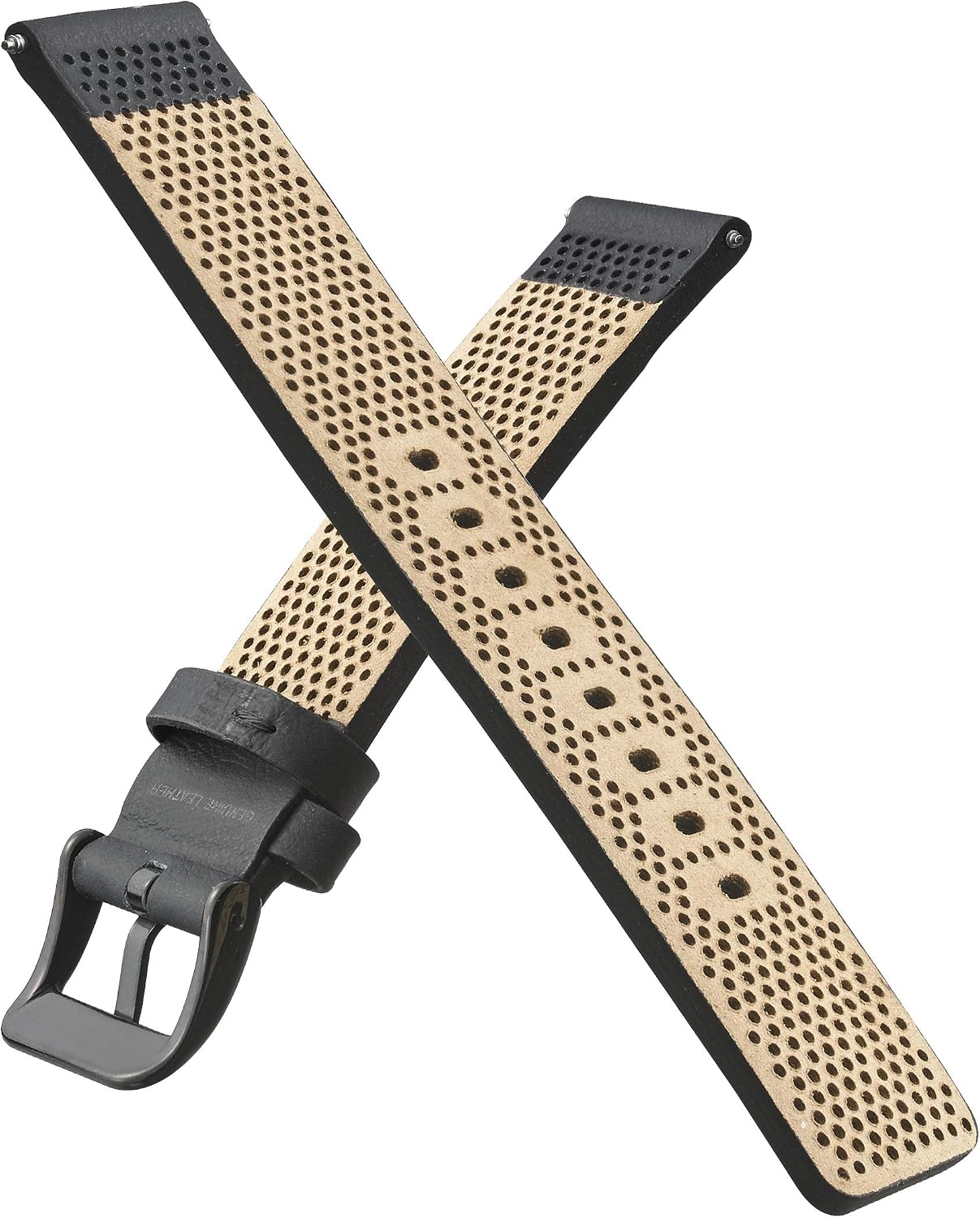 ALPINE INTERNATIONAL Genuine Leather Watch Band - Soft and smooth perforated leather watch strap - Black - 20 mm - Image 4