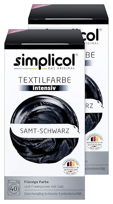 Simplicol Textilfarbe Intensiv (18 Farben), Samt Schwarz 1818 2er Pack: Einfaches Textilfärben in der Waschmaschine, Komplett
