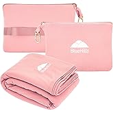 BlueHills Travel Blanket Pillow Compact Lightweight Pocket Size Airplane Traveling Essential Flight Trip Throw in Bag Portable Case Plane Accessory Pink L02