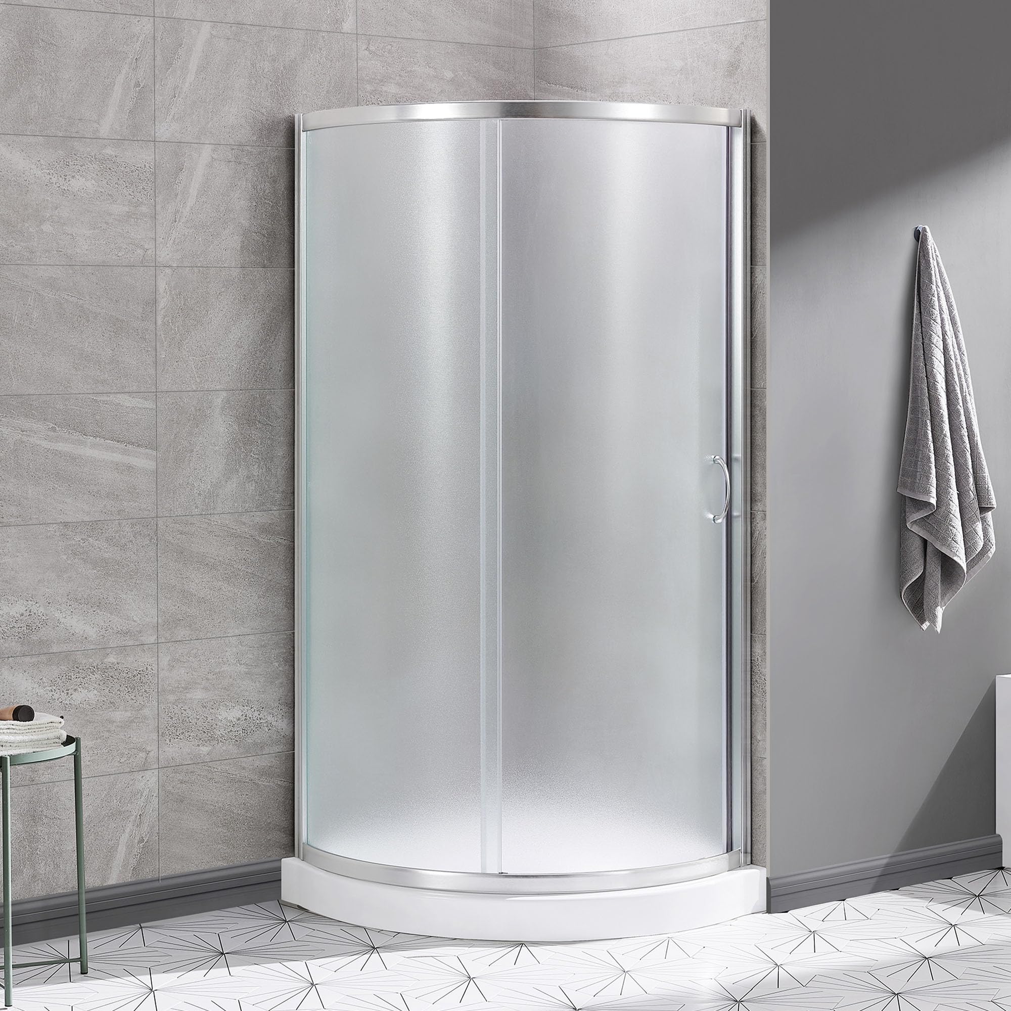 Photo 1 of **SHOWER BASE ONLY***Breeze 32 in. L x 32 in. W x 77.36 in. H Corner Shower Kit with Clear Framed Sliding Door in Black