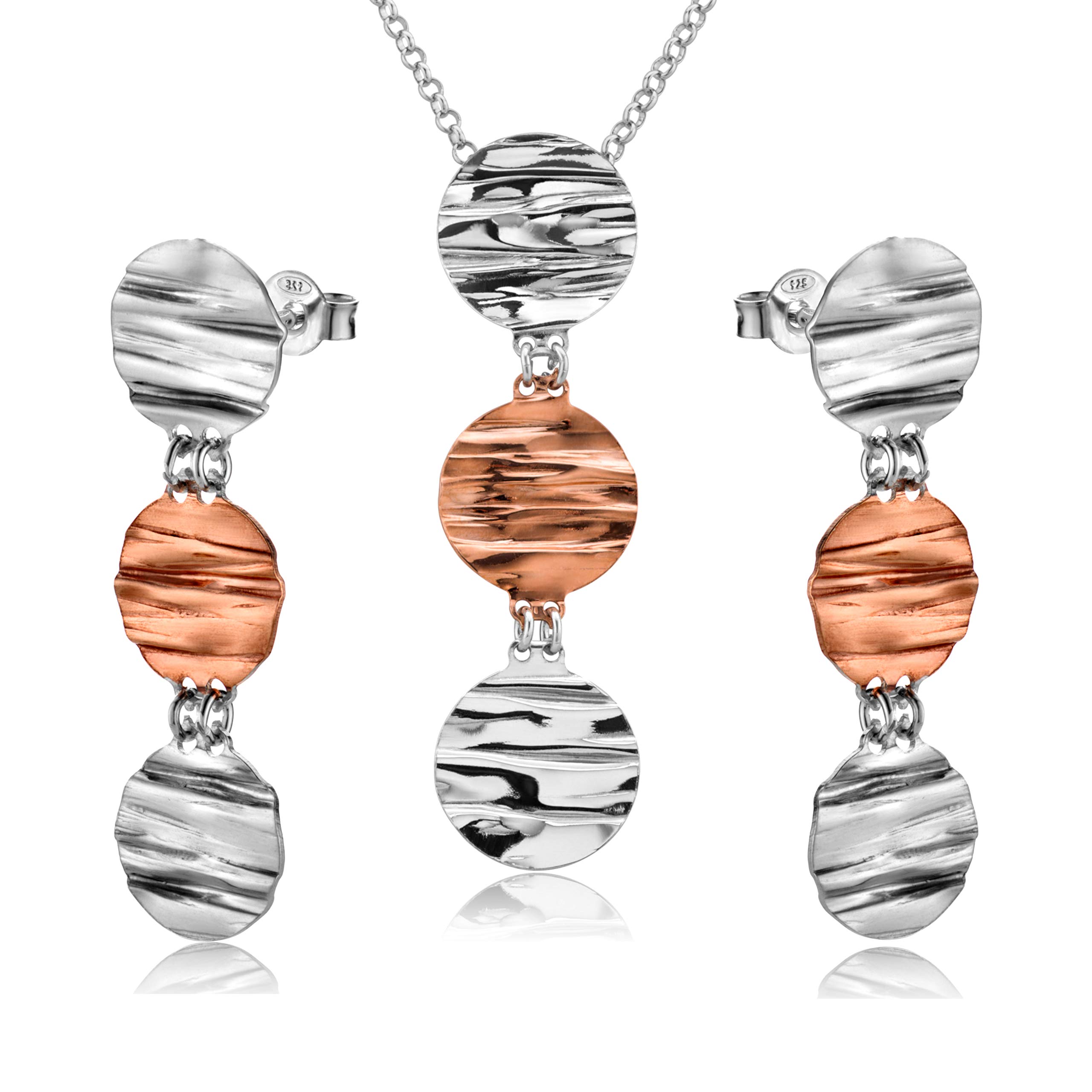 STERLL Womens 925 Silver Jewelry Set With Necklace And Earrings In Round Design