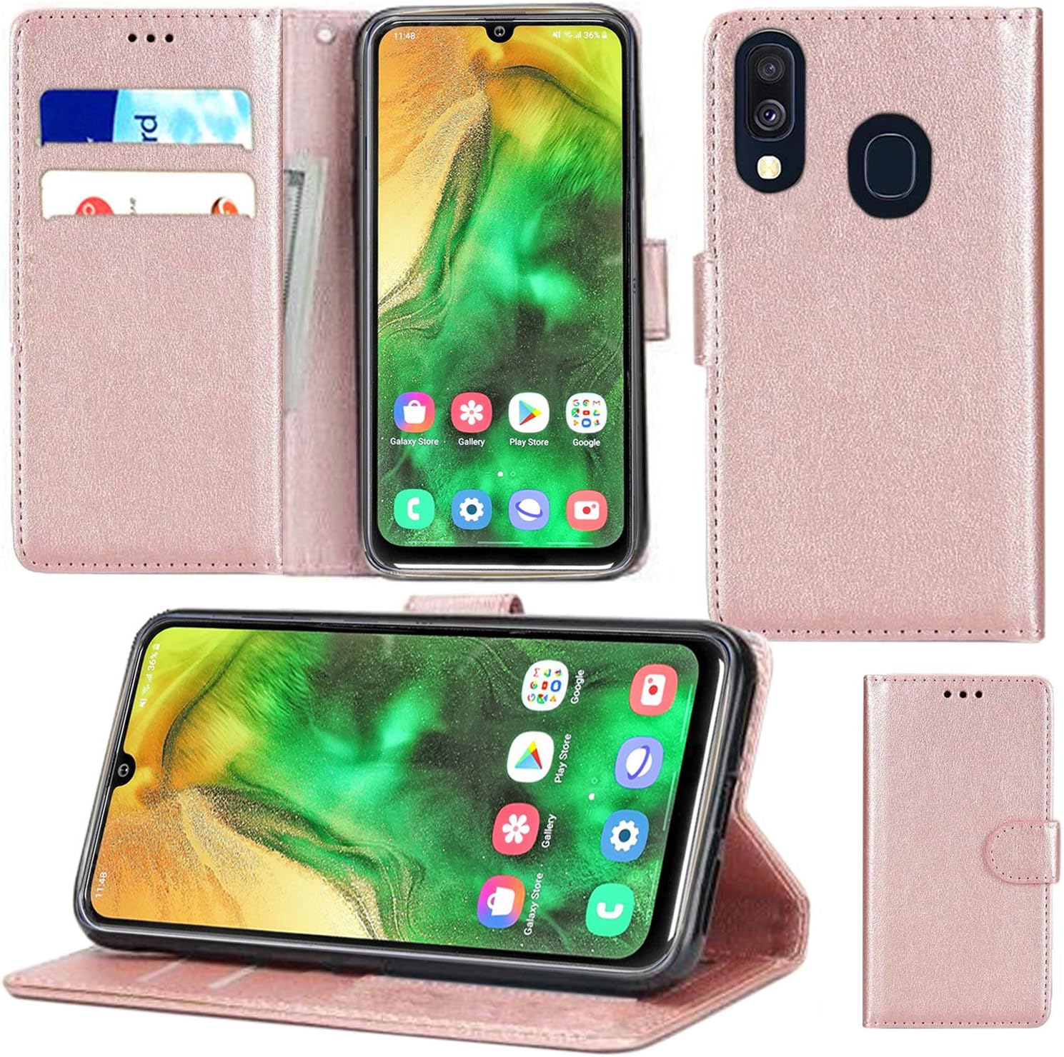 Case Compatible for Samsung Galaxy A20e (5.8 Inch) Leather Magnetic Closure Flip Card Holder Wallet Stand View Protective Cover for Samsung Galaxy A20e (Rose Gold)