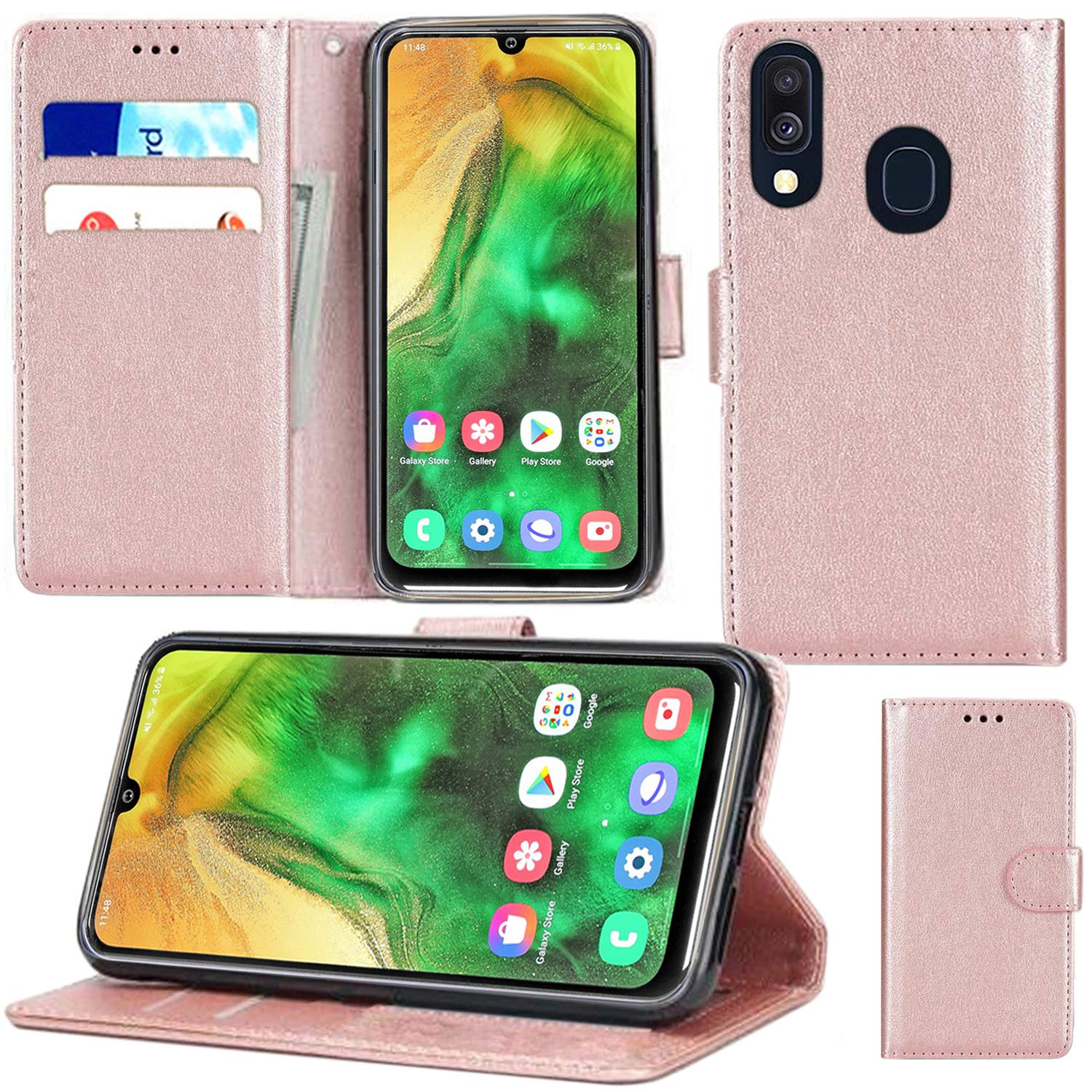 Case Compatible for Samsung Galaxy A20e (5.8 Inch) Leather Magnetic Closure Flip Card Holder Wallet Stand View Protective Cover for Samsung Galaxy A20e (Rose Gold)