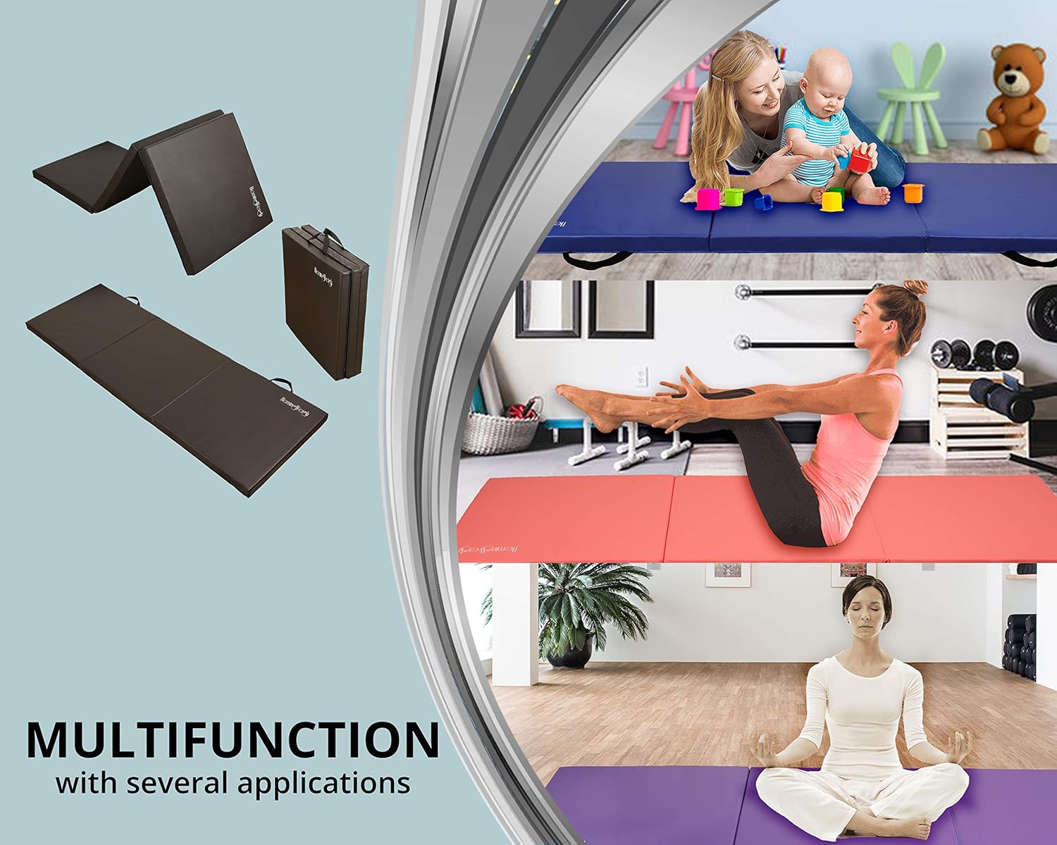HemingWeigh 1.5 Inch Extra Thick Exercise Mat, Gym Mats for Home Workout, Tumbling Mat for Kids Gymnastics Equipment, Folding Mat for Martial Arts, 3 Fold, Purple : Sports & Outdoors