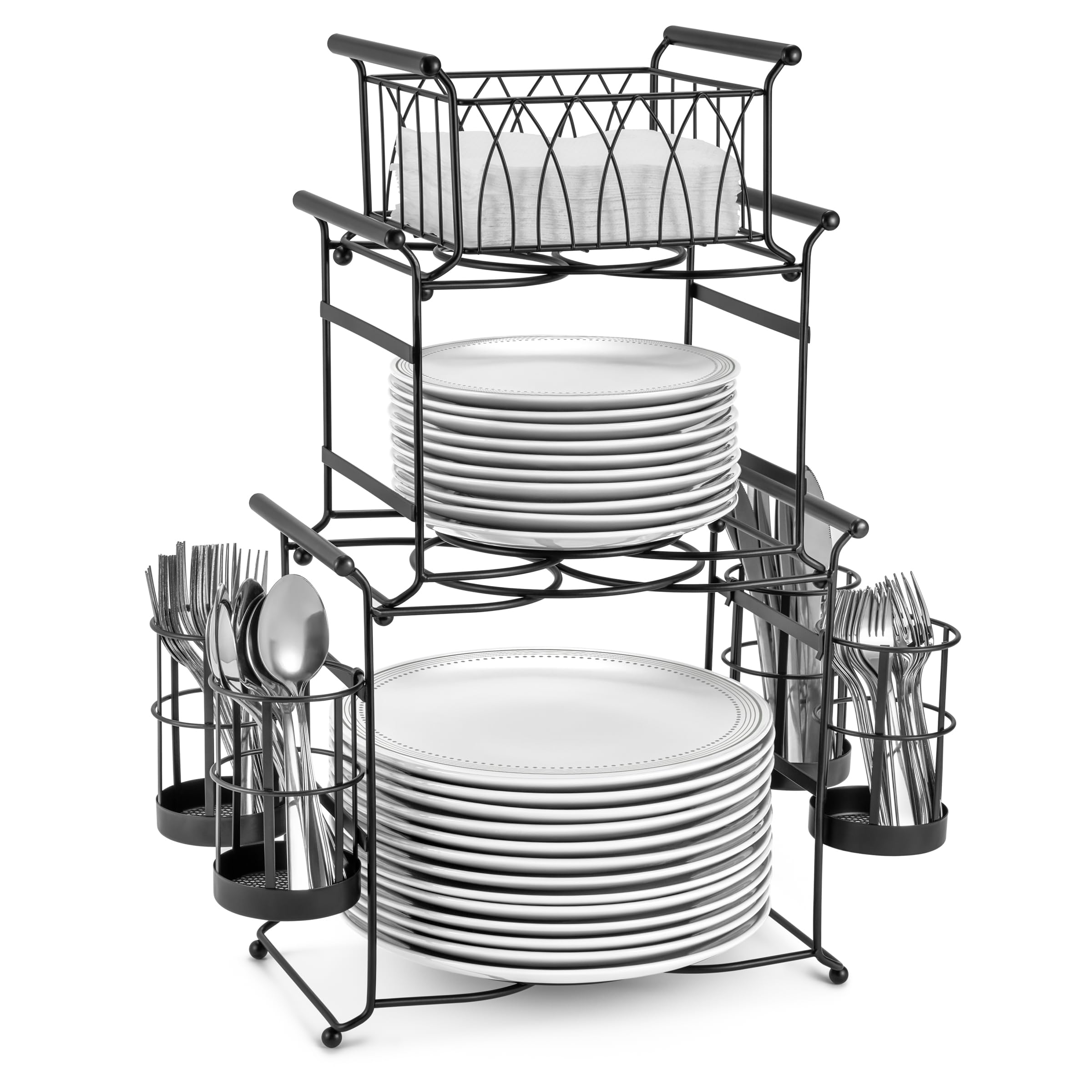 Photo 1 of **reference image**Sorbus® Buffet Caddy — 7-Piece Stackable Set Includes Plate, Napkin, and Silverware Holder, 3-Tier Detachable Tabletop Organizer — Ideal for Kitchen, Dining, Entertaining, Parties,Thanksgiving (Black)