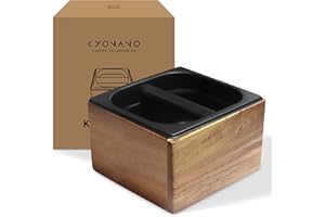 KYONANO Espresso Knock Box, Espresso Accessories for Coffee Grounds, Coffee Knock Box with Knock Bar&Non-Slip Base, Made of Natural Acacia Wood&Stainless Steel, Suit for Breville Machine Accessories