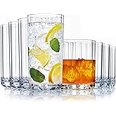 US Acrylic Faceted Clear Plastic Reusable Drinking Glasses (Set of 8) 14oz Rocks & 18oz Water Cups, BPA-Free Tumblers, Made in USA, Top-Rack Dishwasher Safe