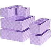 Set of 7 Nested Woven Cube Baskets, Drawer Organizers in Multi-sizes | Drawer Organizer, 7 Pack Woven Storage Baskets in 5 Sizes for Dresser, Bathroom, Closet, Desk &amp; Shelves (Purple)