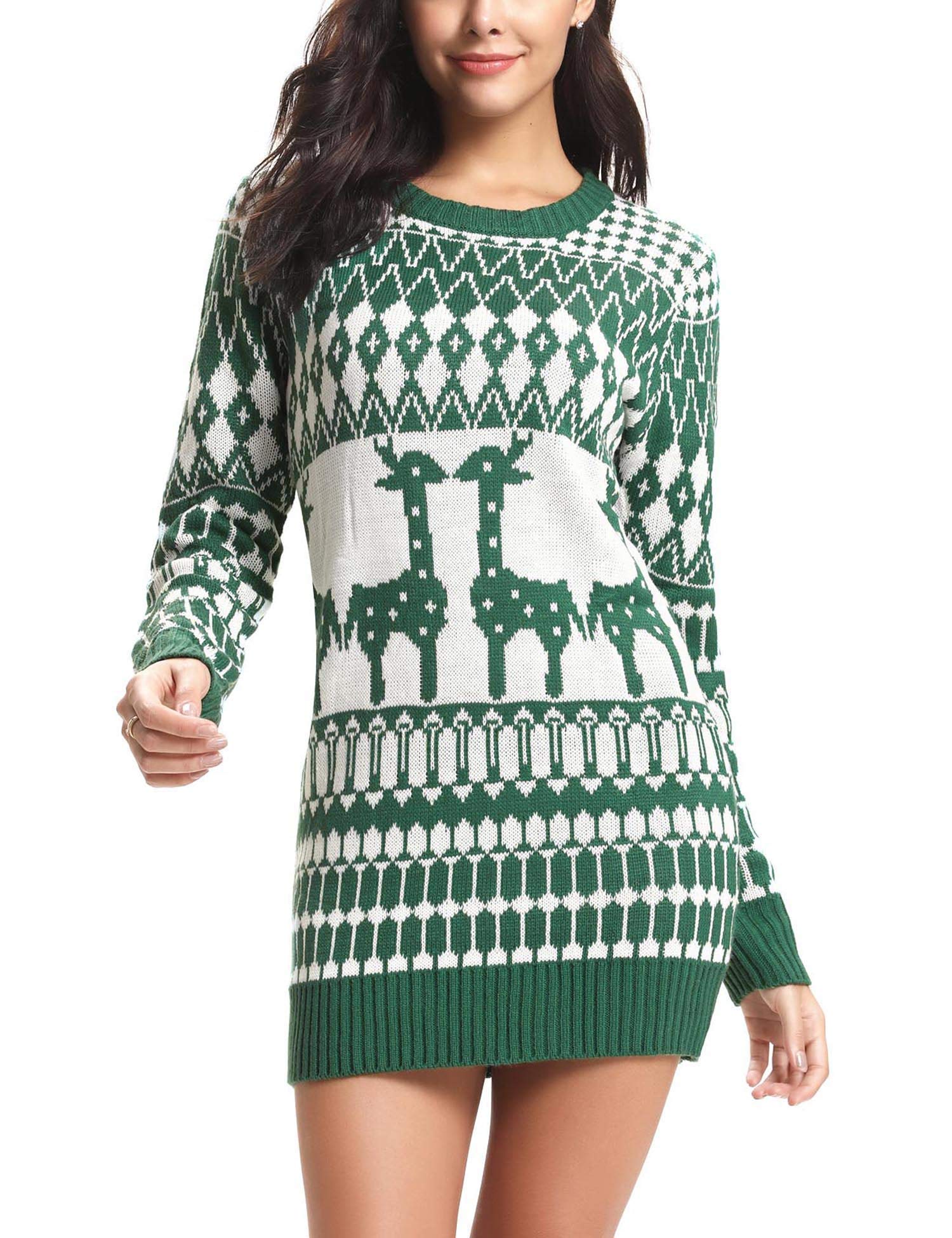 iClosam Women's Ugly Christmas Sweater Dress Reindeer Snowflakes Pullover Jumper