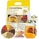 Premium Kidney and Liver Detox Tea - 8 Herbal Blend with Dandelion, Goji Berry, Jujube, Licorice Root & Chrysanthemum - Caffeine & Sugar Free - 20 Individually Wrapped Pyramid Tea Large Bags (200g)