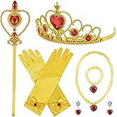 jayuwe 6 PCS Princess Dress Up Jewelry Set, Princess Crown Wand Gloves Necklace Earrings Bracelet for Girls Gifts Accessories