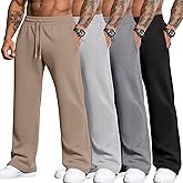 Evervibe 4 Pack Men's Big and Tall Sweatpants Athletic Workout Joggers Baggy Lounge Drawstring Plus Size Pants with 3 Pockets(Black, Gray, Light Gray, Khaki,XX-Large)