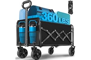 CDYJLDY Wagons Carts Foldable,360lbs Collapsible Wagon Foldable Wagon with Wheels, Portable Folding Cart for Camping, Picnic,Beach, Groceries,Outdoor Sports,Shopping (Black)