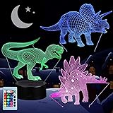 3D Dinosaur Night Light for Kids, VSATEN 3D Illusion Lamp 3-Pattern & 16 Colors Change Decor Nightlight with Remote Control f