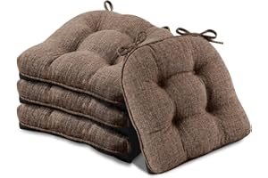 Basic Beyond Chair Cushions for Dining Chairs 4 Pack, Memory Foam Chair Cushion with Ties and Non Slip Backing, 15.5 x 15.5 inches Tufted Chair Pads for Dining Chairs(Brown)