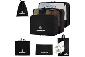 LUFANCY 7 Pcs Set Travel Packing Cubes for Suitcases | Compression Packing Cubes for Luggage | Lightweight Packing Organizers | Organizer Cubes for Travel Essentials | Travel Accessories (Black)
