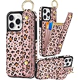 Petitian for iPhone 15 Pro Max Case with Wallet - Women Girls Cute Girly Aesthetic Unique Design with Leather Credit Card Holder Cardholder Stand Wristband for Apple 15 Promax, Baowen