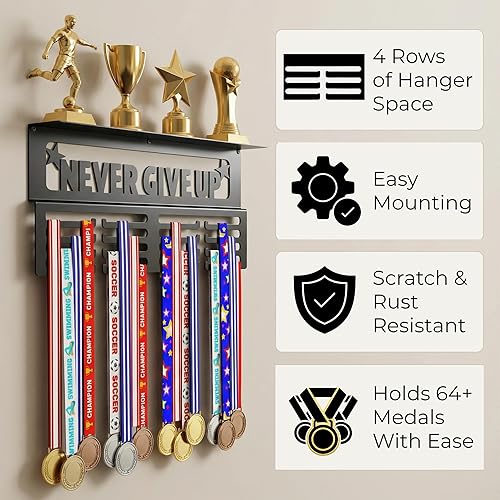 United Medals Never Give Up Sports Medal Hanger Display | Stainless Steel Holder Rack (3 Bars up to 48 Medals) | Wall Mount Frame : Buy Online at Best Price in KSA - Souq is now