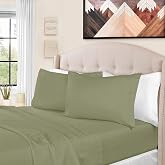 Superior Egyptian Cotton 4 Piece Sheet Set, Luxury 1500 Thread Count, Eco-Friendly, Sustainable Sheets, Ultra-Soft Basics, Solid, Deep Pocket Fitted Sheet, Flat Sheet, Pillowcases, Queen, Sage