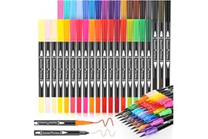 Soucolor Art Brush Markers Pens for Adult Coloring Books, 36 Colors Numbered Dual Tip (Brush and Fine Point) Marker Pen for Kids Note taking Planner Hand Lettering Calligraphy Drawing Journaling