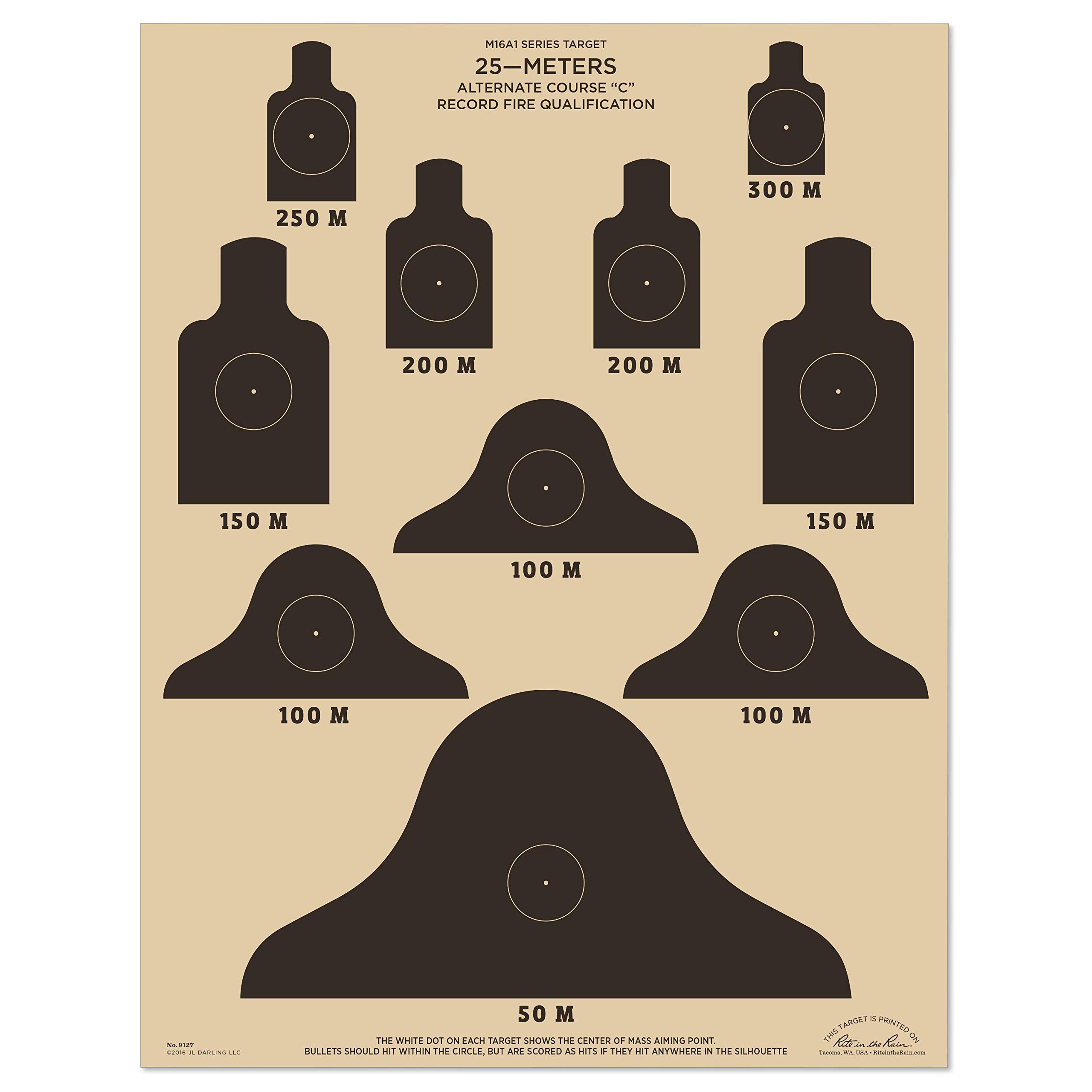 Rite in the Rain Weatherproof 25m Alt C Qualification Targets, M16A1, 17" x 22", 10 Tan Tactical Targets per pack (No. 9127X)