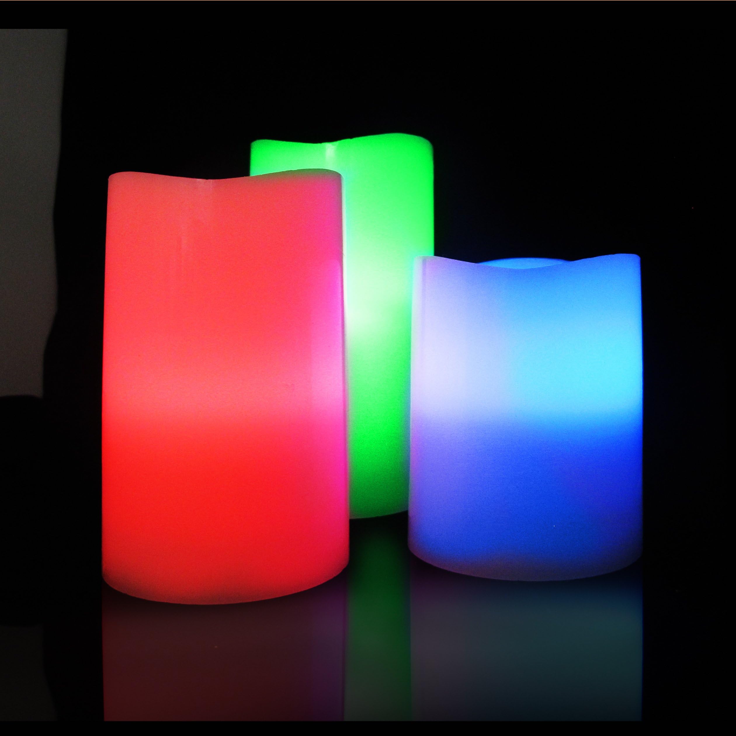 Safeway Candlelites - Set of 3 Smooth Round LED Candle Lights Vanilla Scented, Flameless, Colour Changing with Flickering Flame, Smooth Real Wax, High Performance with Remote Control Timer [Energy Class A]