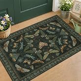 Hazo Haus 2x3 Entry Way Rugs Indoor - Dark Green Small Throw Rug for Kitchen, Bathroom, Insect Boho Design, Washable Non Slip Stain Resistant