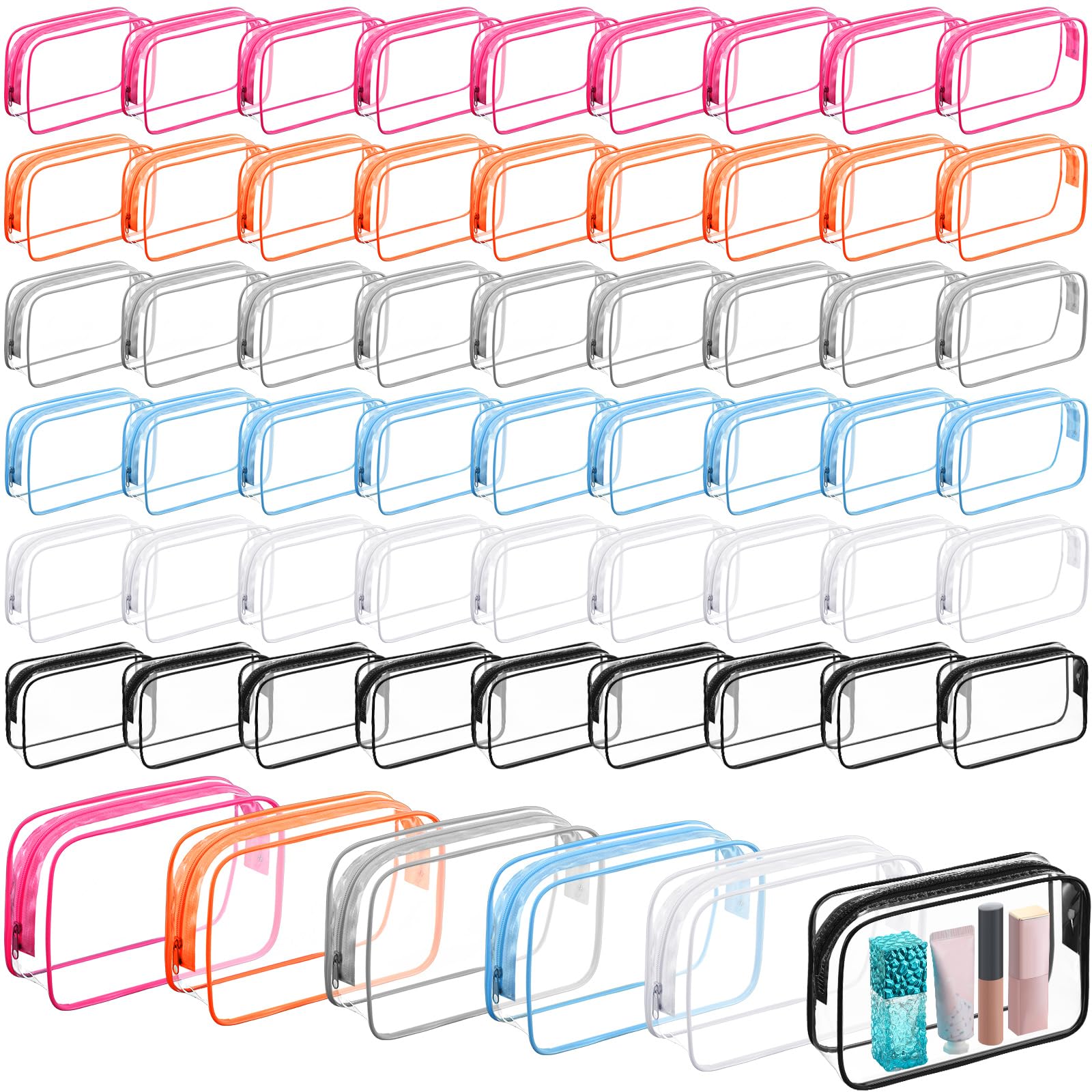Photo 1 of Cunno 60 Pcs Clear Toiletry Bag TSA Approved Cosmetic Bag Bulk Makeup Bag Travel Carry Airport Airline Compliant Bag for Women Men Summer Vacation Salon Mother Gift(Vivid Color)