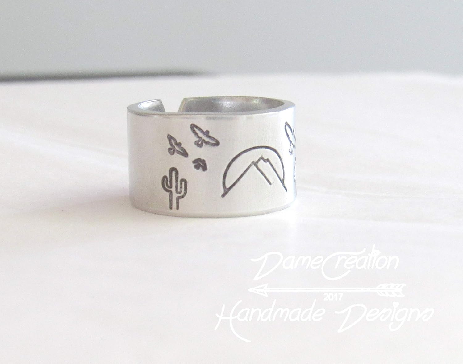 Ring With Engraving Inside Cactus Ring Cactus Jewelry Mountain Gift Mountain Ring Handmade Band Ring Mountain Jewelry Custom Rings Sterling Silver Ring Jewelry Kolenik Rings
