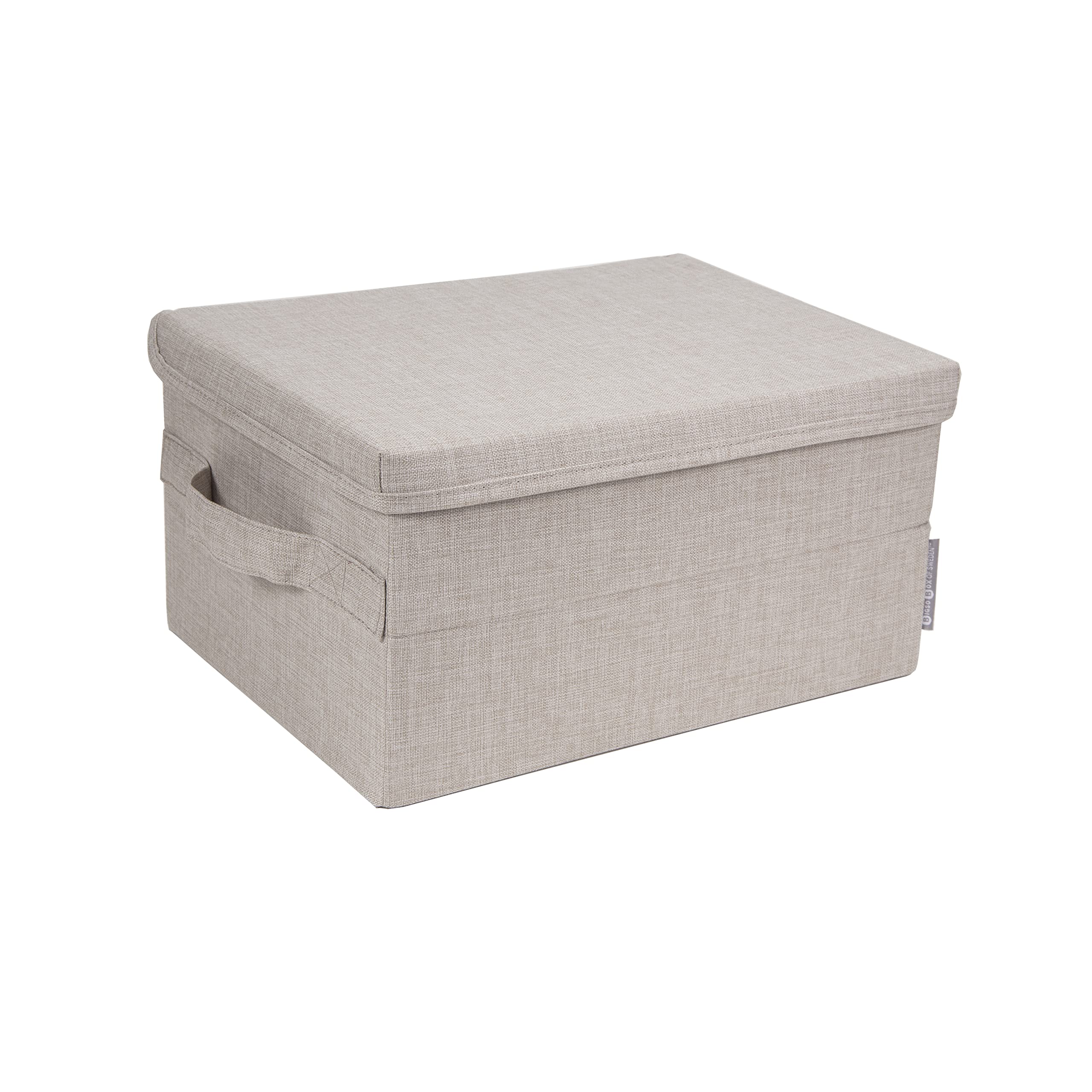 Bigso Box of Sweden Small Storage Box with Lid and Handle - Fabric Storage Box Made of Polyester and Cardboard in Linen Look - Folding Container for Clothes, Accessories, Toys etc. - Beige