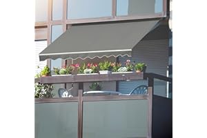 MUPATER 12'x10' Retractable Patio Awning Sun Shade Cover, Outdoor Shelter for Deck with Manual Crank, 120in Projection, Grey