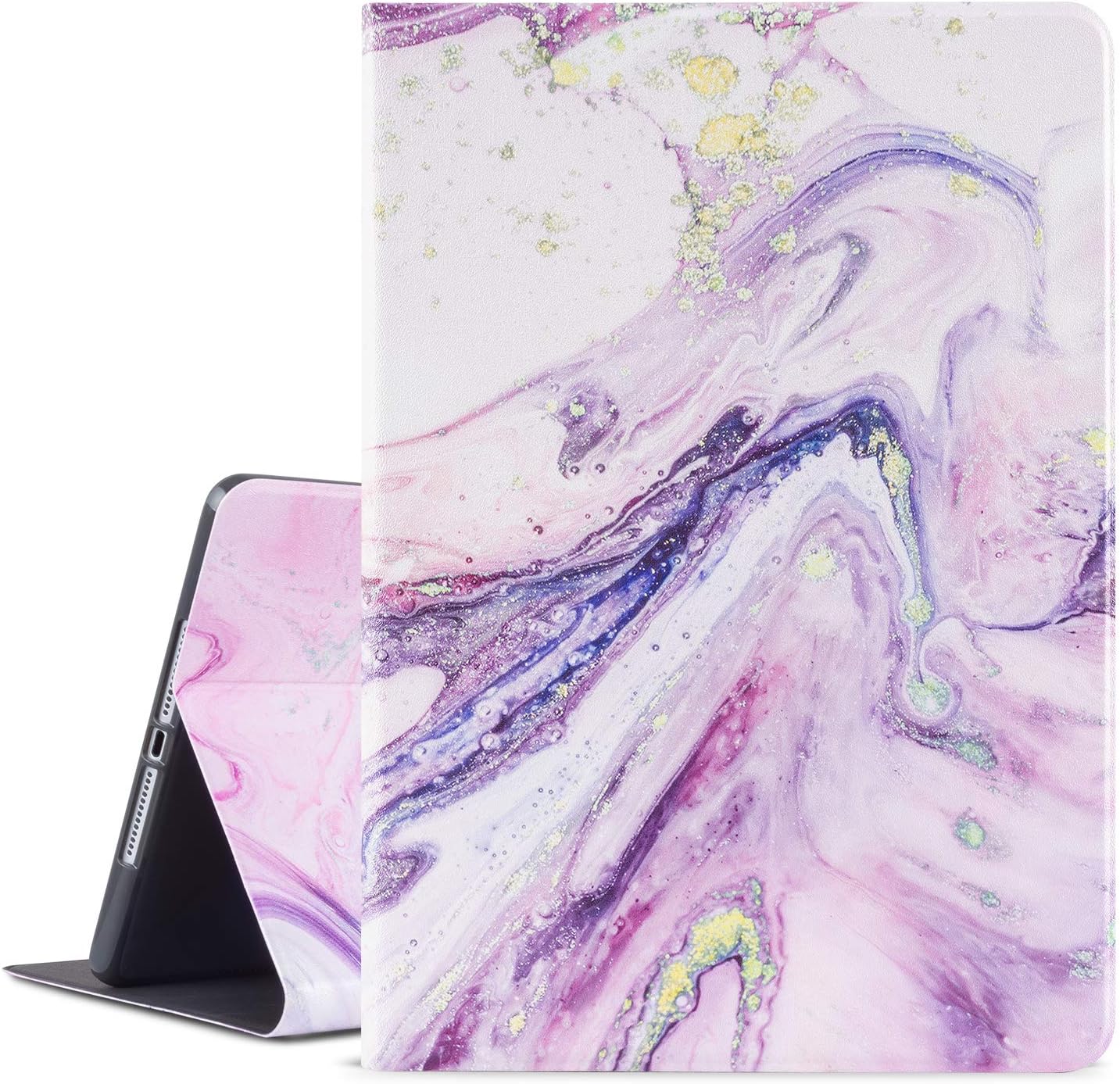 ipad 9.7 Case 2017/2018, ipad Air 1/2 Case, ipad 5th 6th Gen Case Cover, Vimorco Premium Leather Folio Shell Cover with Adjustable Stand, Auto Wake/Stand, Purple Quicksand Marble