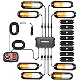 WINECO 8PCS LED Strobe Lights 12V Sync Feature Amber White 12LED Emergency Hazard Warning Lights with Strobe Controller for T