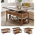 FABATO Lift Top Coffee Table, 4-in-1 Multi-Function Convertible Coffee Table with Storage, Coffee Table Converts to Dining Table for Living Room Reception Room Office, Rustic Brown
