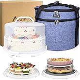 Arineng 12 Inch Cake Carrier with Lid & Handle BPA-Free Cake Transport Container, Includes Insulated Bag, Cupcake & Pie Holders for Secure Dessert Delivery (Fits 7" Tall Cakes) (Purple)