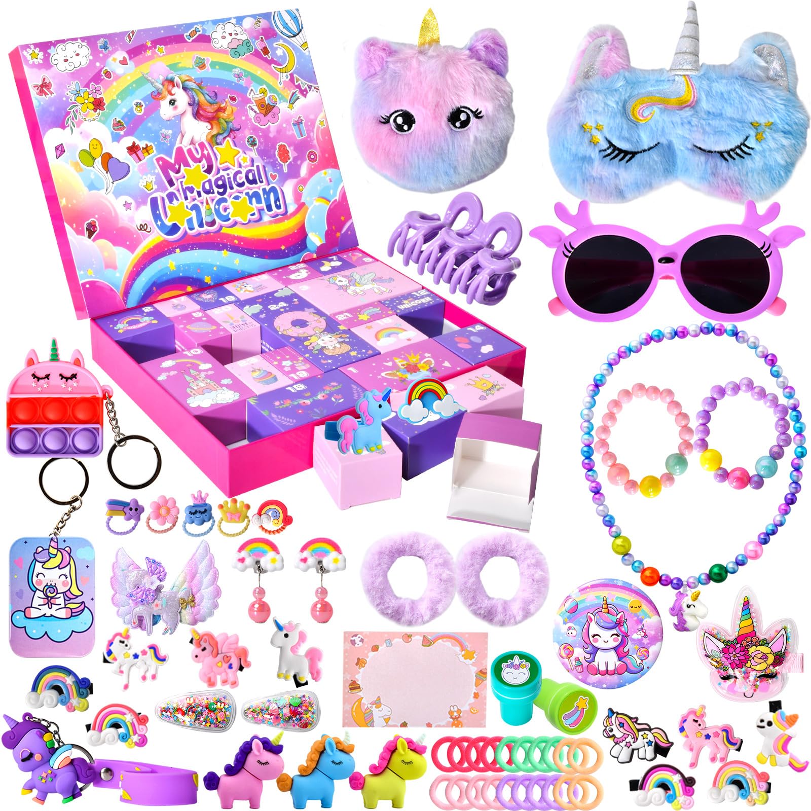 Unicorn Advent Calendar 2025 for Girls, Christmas Countdown Calendar for Kids, with 24 Days Xmas Surprise with Jewellery Bracelet Hair Accessories