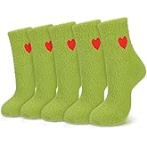JenPen 5 Pairs Green Christmas Fuzzy Socks Lime Green Fuzzy Monster Costume Stockings Plush Slipper Socks for Adults Xmas Holiday Winter Cosplay Party Gifts