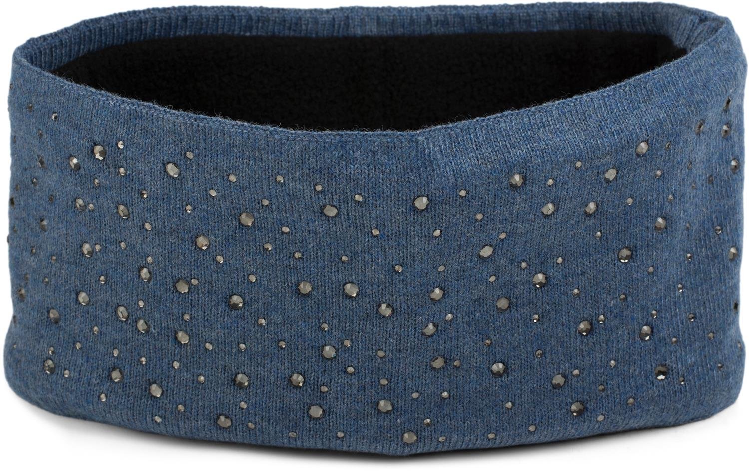 styleBREAKER Women's Headband with Rhinestones and Soft Fleece Lining, Fine Knit Hairband, Warm Headband 04026003, Colour:Blue